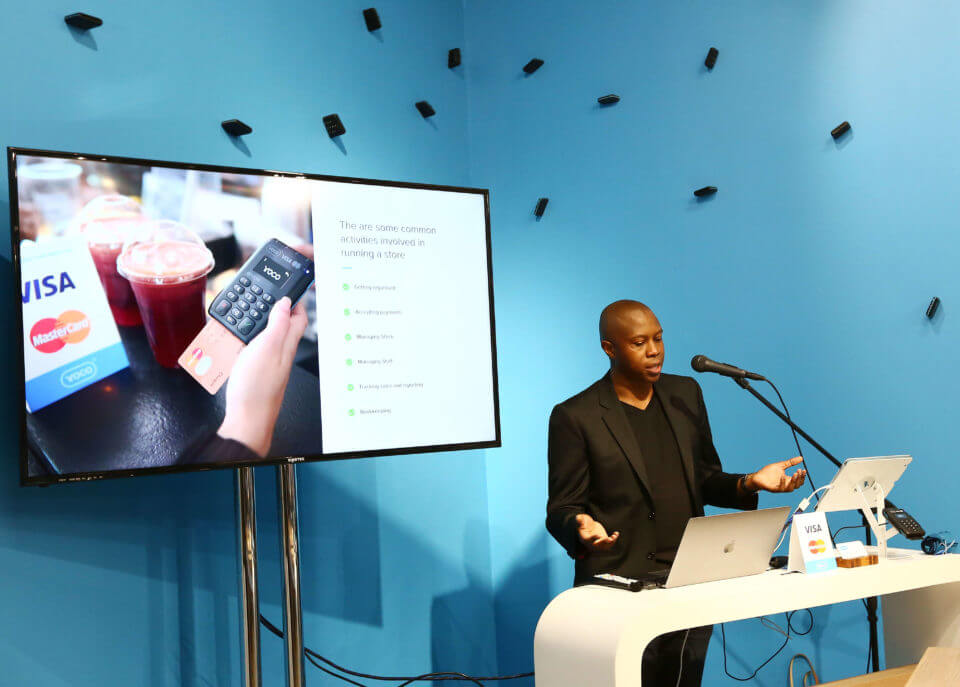 Katlego Maphai, CEO of Yoco, talking at the Yoco Point of Sale launch.