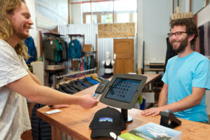 A customer shopping at Patagonia in Cape Town using Yoco.