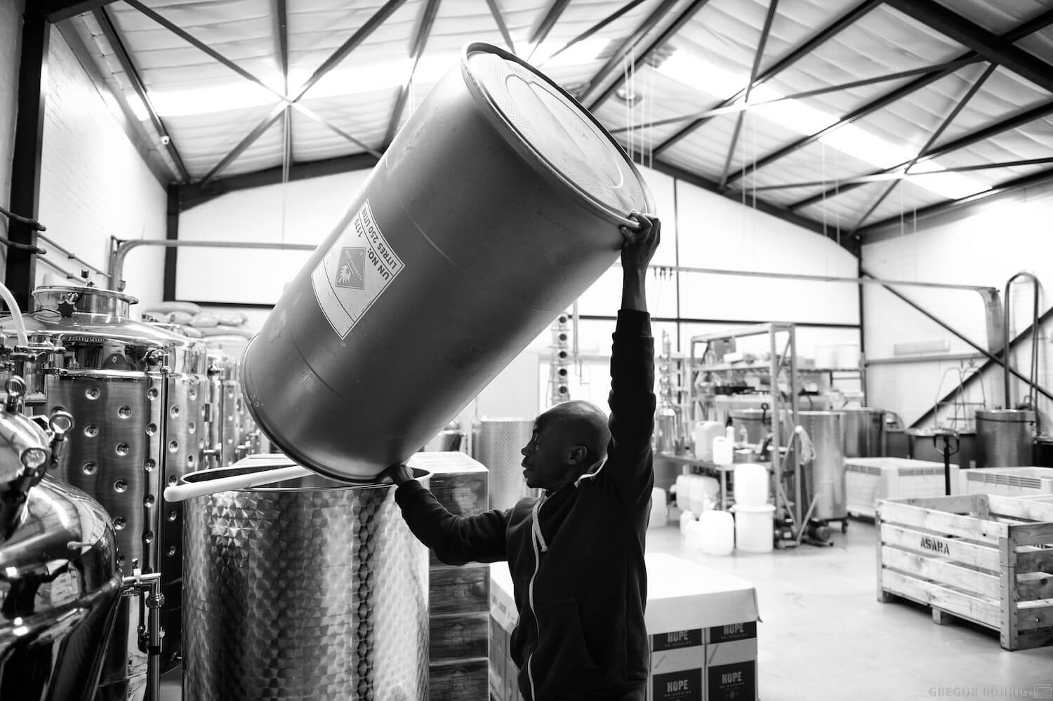 Pouring into the vat.