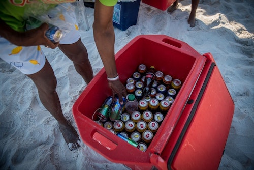 Setting up drinks at the beach.