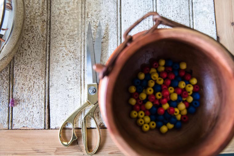 A bowl of colourful beads.