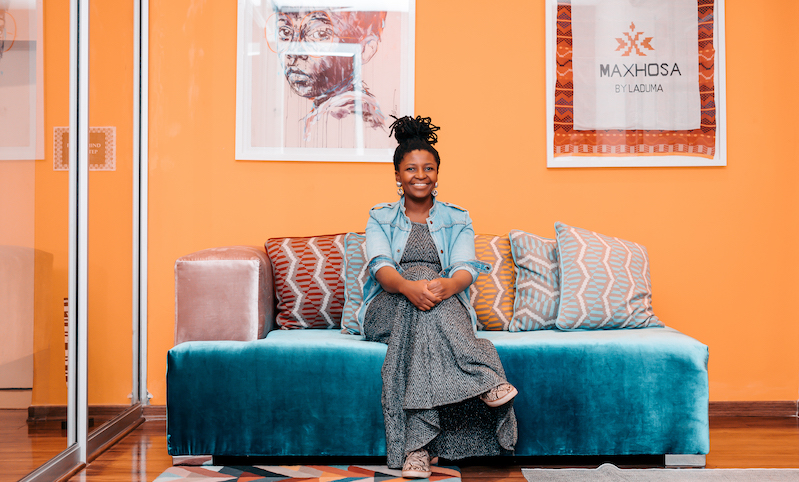 Tina Ngxokolo at the offices of MaXhosa by Laduma.