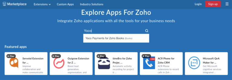 Zoho integration setup step 1