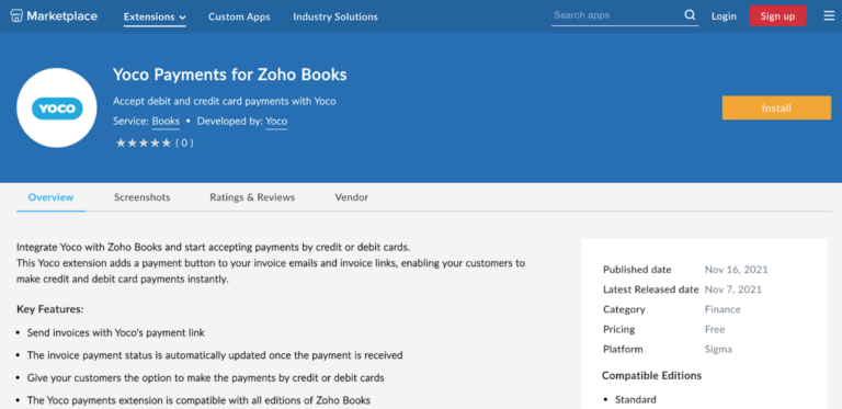 Yoco & Zoho integration setup step 2